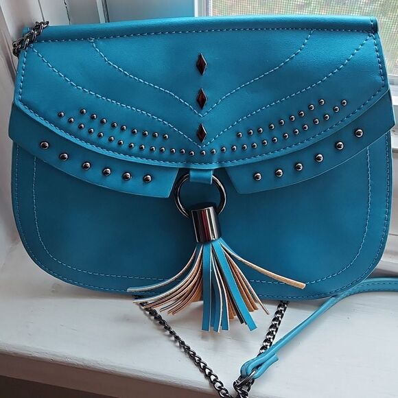 Danielle Nicole's Blue Studded Shoulder Bag - Picture 1 of 10